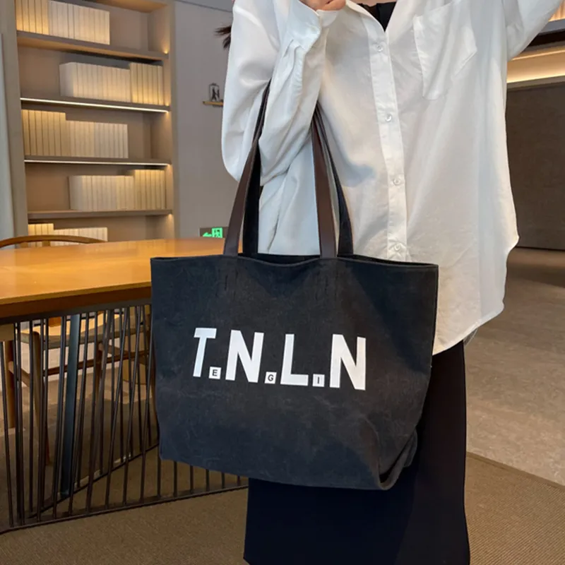 Tonlion Nylon Fabric Shoulder Bag Regular Unisex Black/Khaki-7