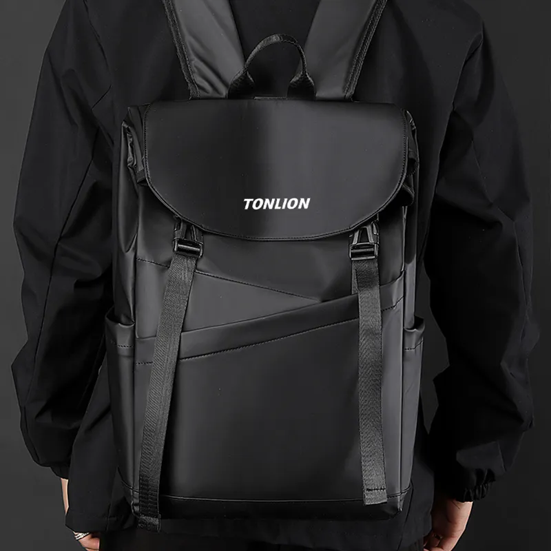 Tonlion PVC Polyvinyl Chloride Backpack Regular Men's Black-1