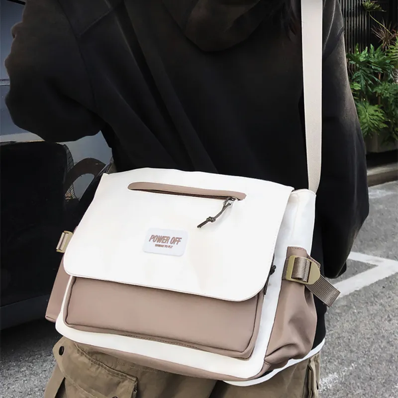 Tonlion Canvas Shoulder Bag Unisex Cream Khaki-1