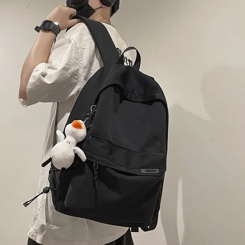 Tonlion Nylon Backpack Large Size Unisex White/Black-7