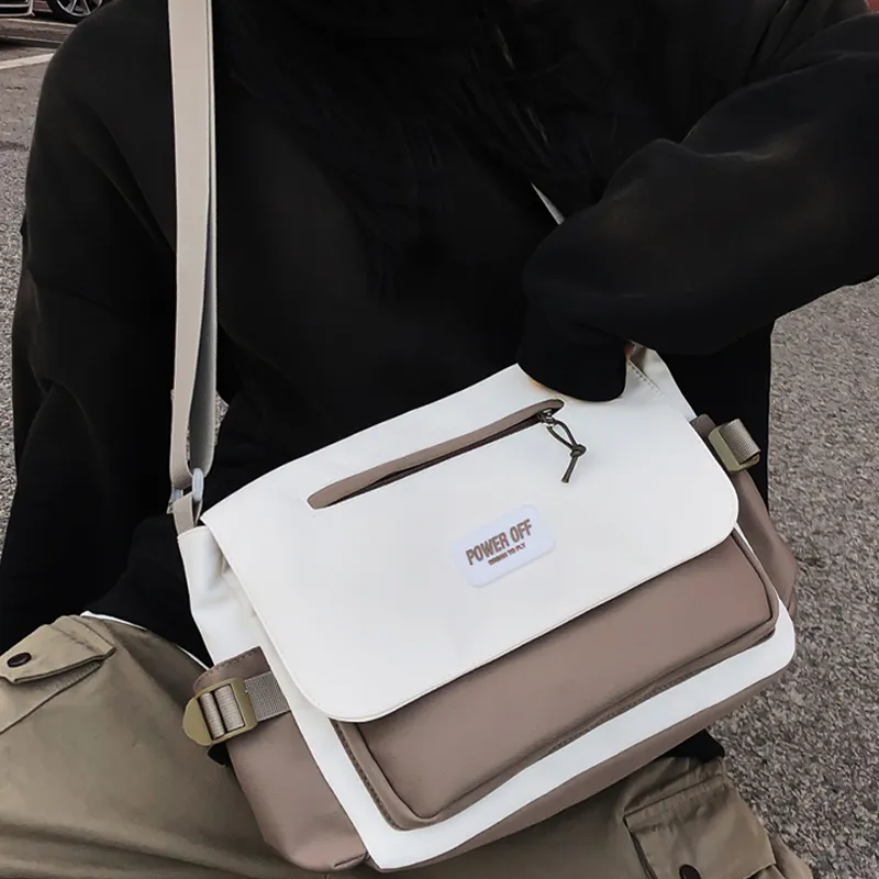 Tonlion Canvas Shoulder Bag Unisex Cream Khaki-3