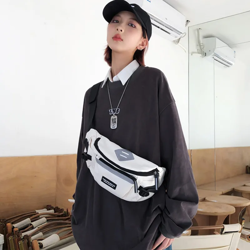 Tonlion Nylon Fabric Crossbody Bag Shoulder Bag Sling Bag Unisex White/Black-1