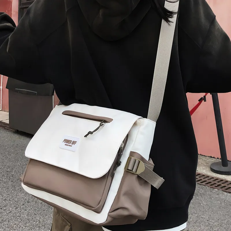 Tonlion Canvas Shoulder Bag Unisex Cream Khaki-2