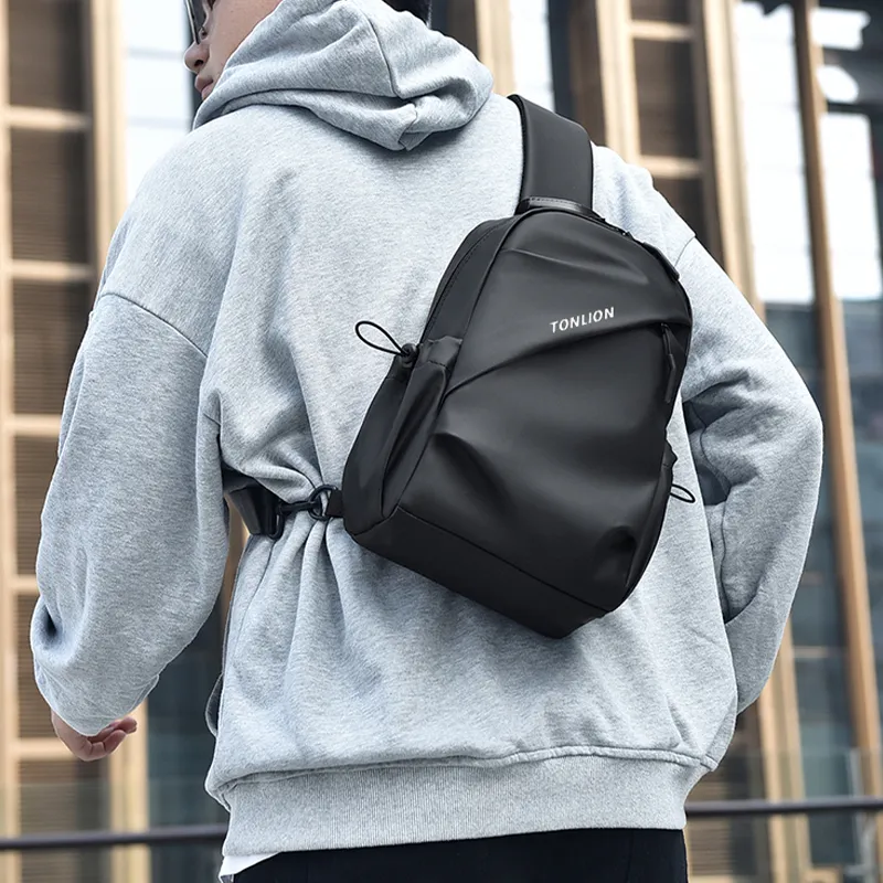 Tonlion Water Repellent Fabric Sling Bag Unisex Black-2
