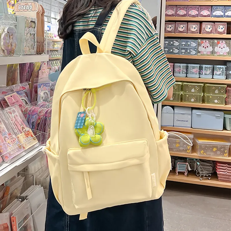 Tonlion Nylon Fabric Backpack Unisex Black/Yellow/White-3