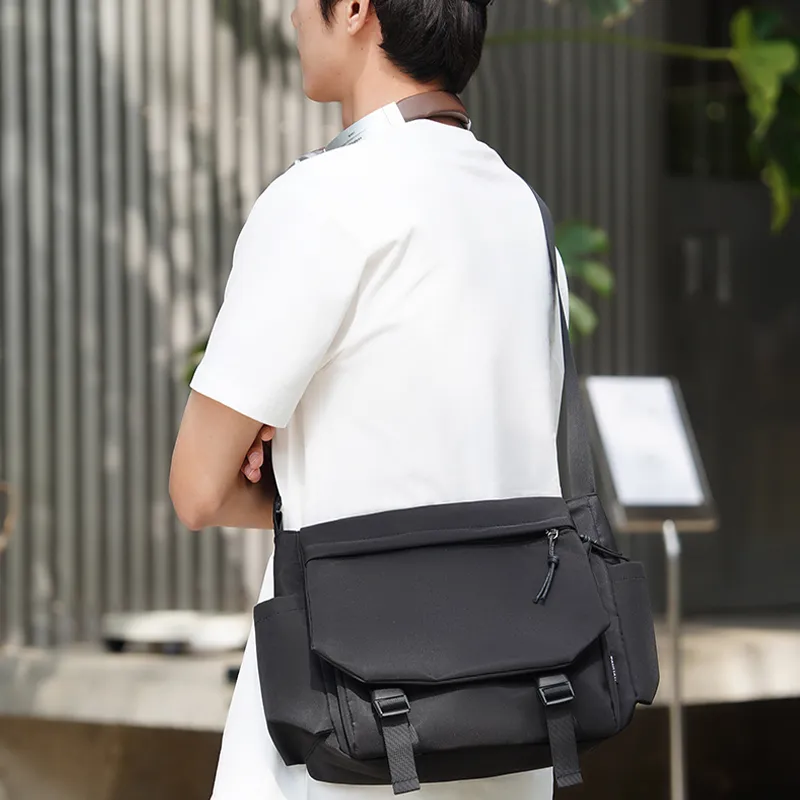 Tonlion Nylon Fabric Shoulder Bag Men's Black/White-1
