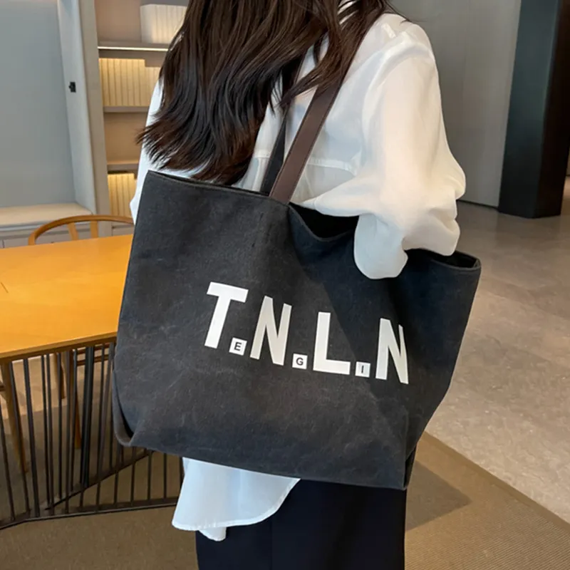 Tonlion Nylon Fabric Shoulder Bag Regular Unisex Black/Khaki-6