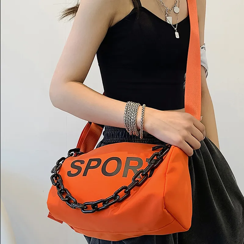 Tonlion Nylon Shoulder Bag Unisex Black/Orange-7