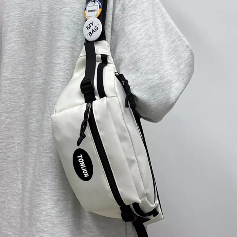 Tonlion Nylon Fabric Sling Bag, Fanny Pack Regular Unisex White/Black-2