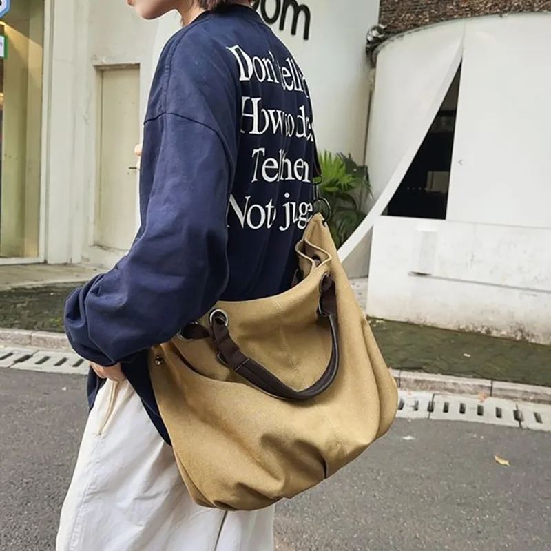 Tonlion Canvas Shoulder Bag Unisex Khaki-2