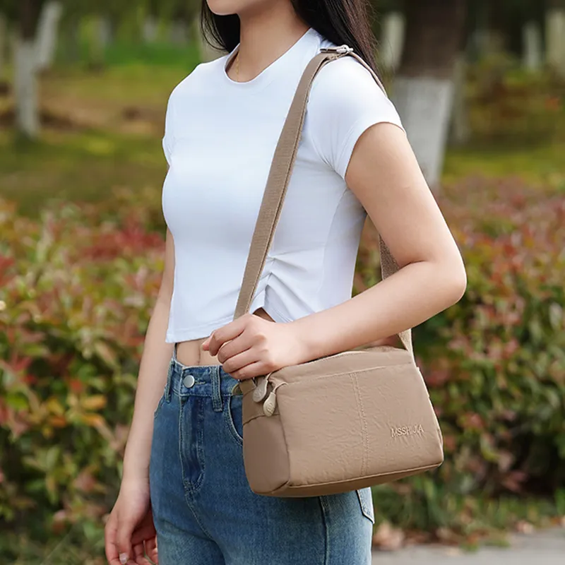 Tonlion Nylon Fabric Crossbody Bag, Shoulder Bag Unisex Black/Khaki-4