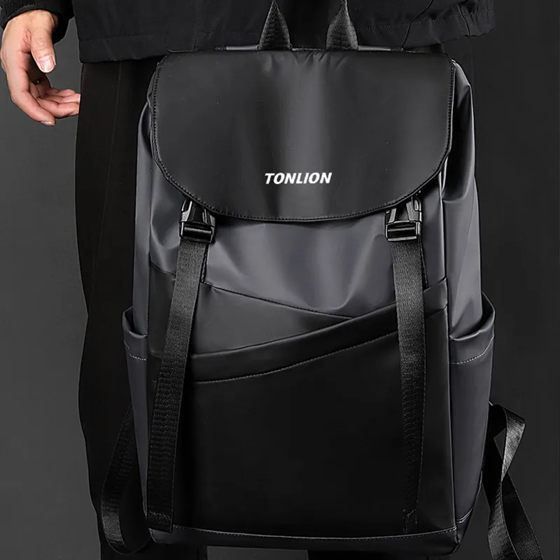Tonlion PVC Polyvinyl Chloride Backpack Regular Men's Black-4