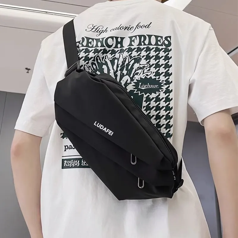 Tonlion Nylon Fabric Sling Bag Unisex Black/White-6
