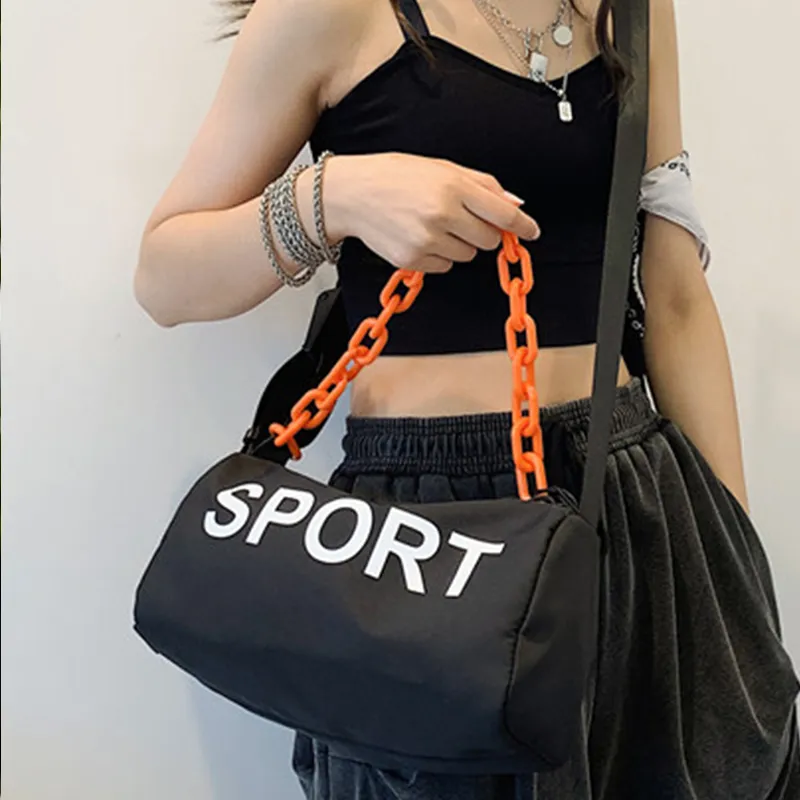 Tonlion Nylon Shoulder Bag Unisex Black/Orange-1