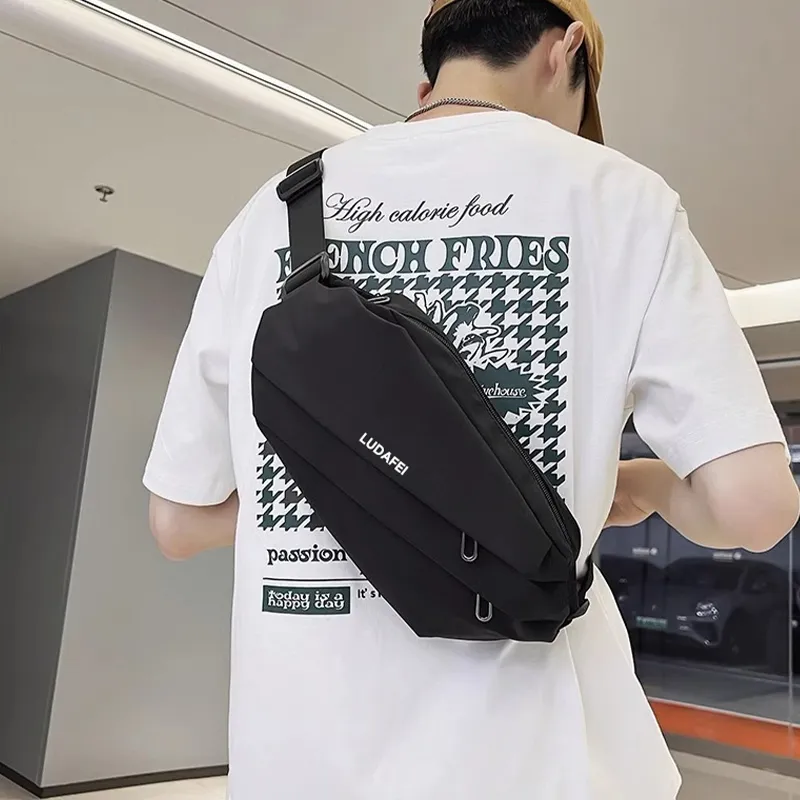 Tonlion Nylon Fabric Sling Bag Unisex Black/White-7