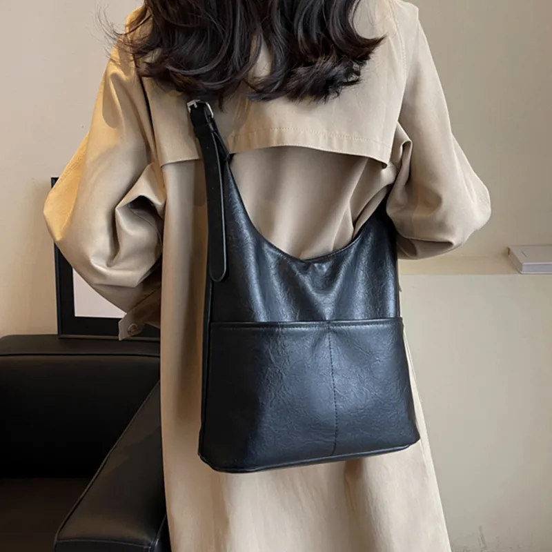 Tonlion PU Shoulder Bag Regular Women's Black/Coffee-2