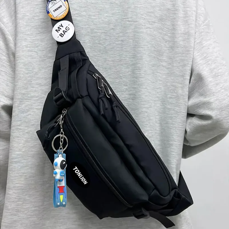 Tonlion Nylon Fabric Sling Bag, Fanny Pack Regular Unisex White/Black-5
