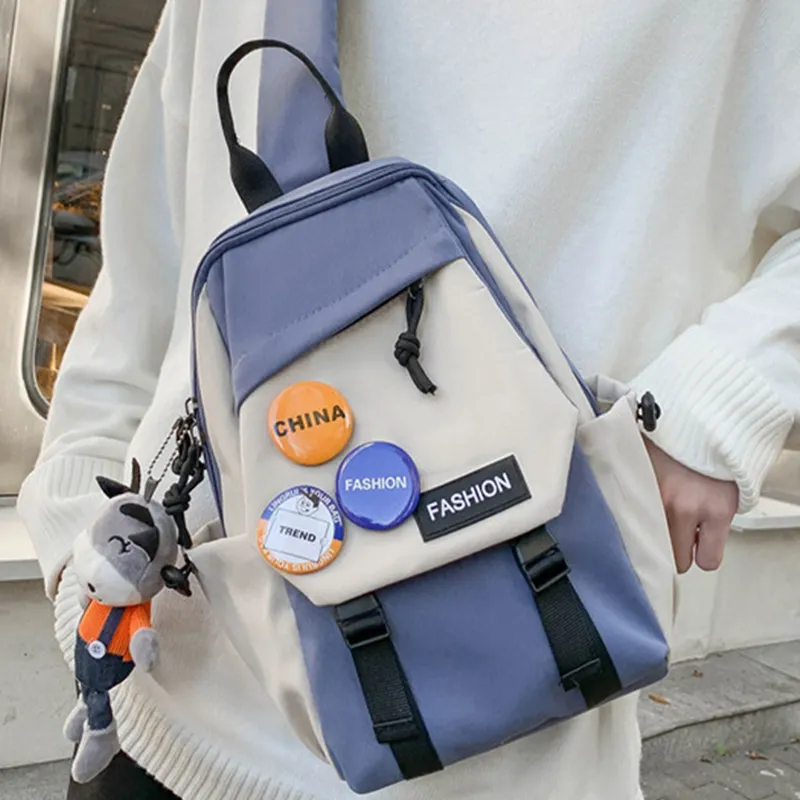 Tonlion Canvas Sling Bag Regular Unisex Black & White & Blue & White-1