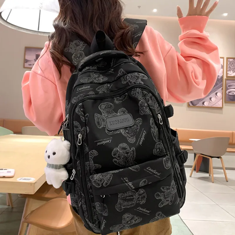 Tonlion Nylon Backpack Large Size Unisex Black/White/Green-3