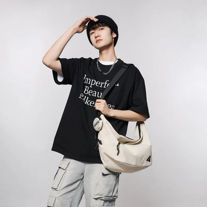 Tonlion Nylon Shoulder Bag Unisex White/Black-7