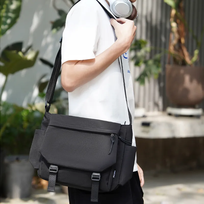 Tonlion Nylon Fabric Shoulder Bag Men's Black/White-4