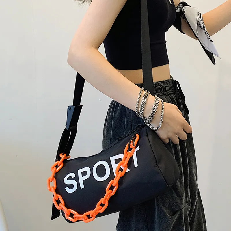 Tonlion Nylon Shoulder Bag Unisex Black/Orange-2