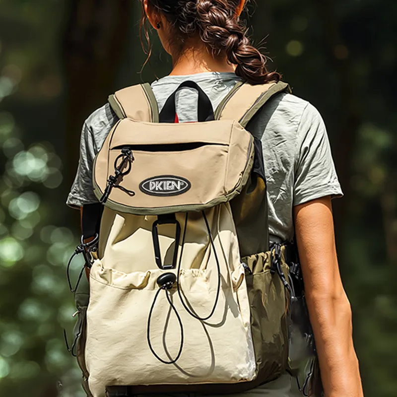 Tonlion Nylon Fabric Backpack Regular Unisex Green & Coffee-2
