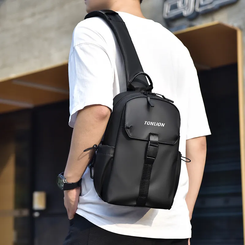 Tonlion Durable Fabric Crossbody Bag Men's Black-4