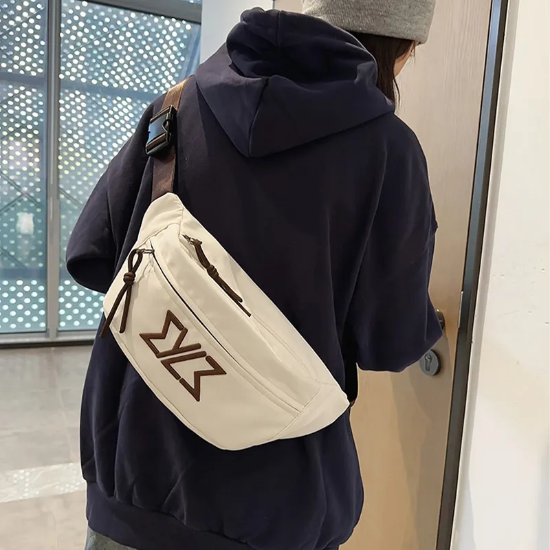 Tonlion Nylon Sling Bag Unisex Black/White-7