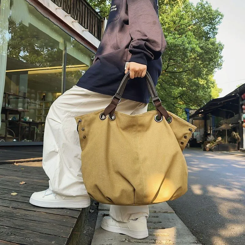 Tonlion Canvas Shoulder Bag Unisex Khaki-3