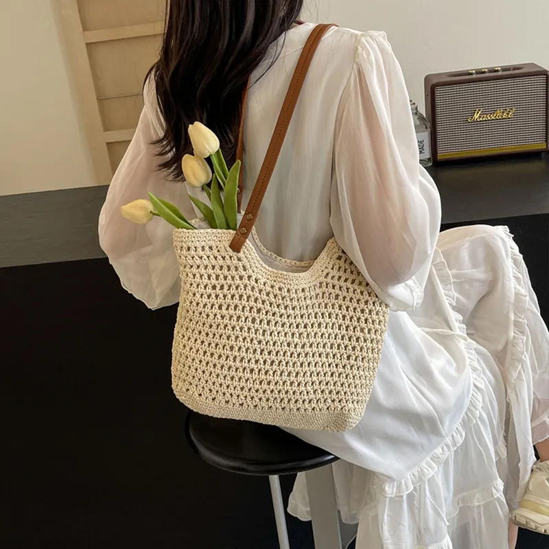 Tonlion Straw Woven Shoulder Bag Women's Beige-2