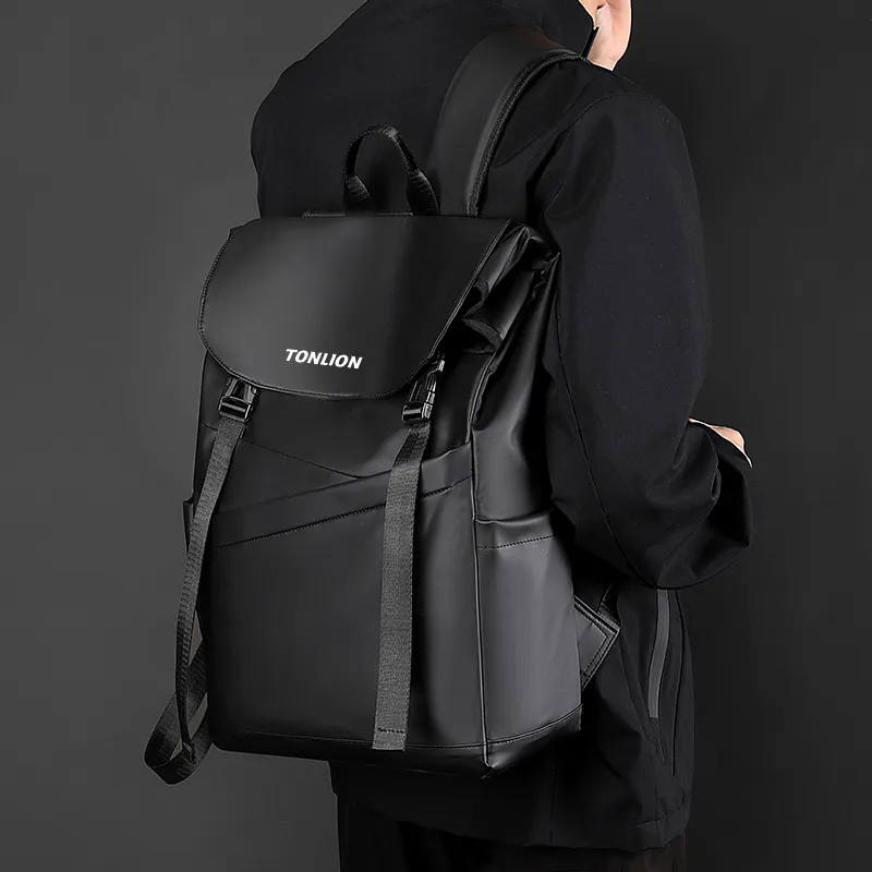 Tonlion PVC Polyvinyl Chloride Backpack Regular Men's Black-3