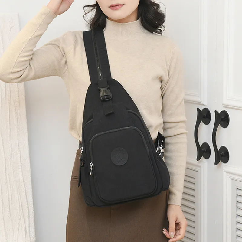 Tonlion Nylon Fabric Backpack Unisex Black-2
