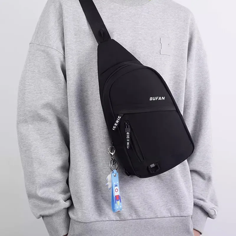 Tonlion Nylon Sling Bag Regular Unisex Black/White-3