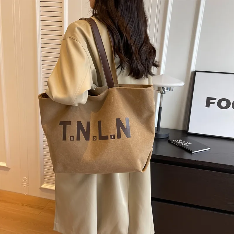Tonlion Nylon Fabric Shoulder Bag Regular Unisex Black/Khaki-3