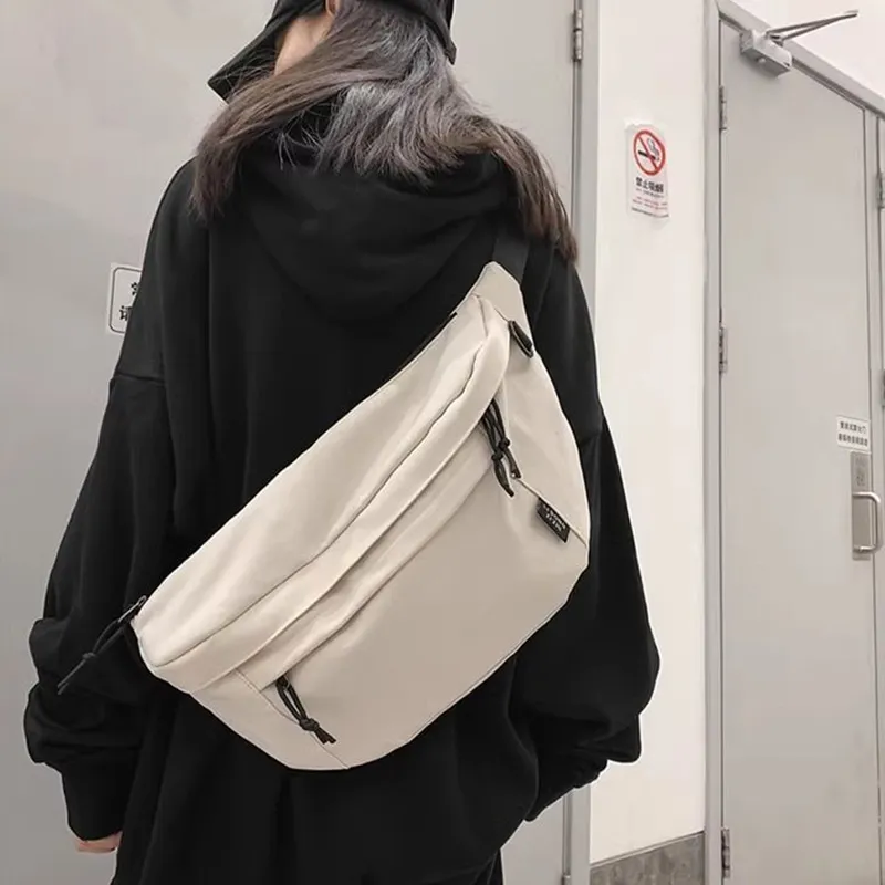 Tonlion Nylon Sling Bag Unisex White/Black-4