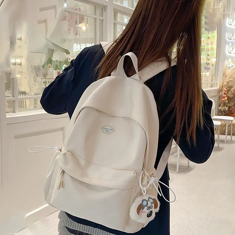 Tonlion Nylon Fabric Backpack Unisex White/Black-3
