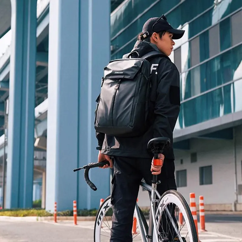 Tonlion Nylon Fabric Backpack Regular Unisex Black-4