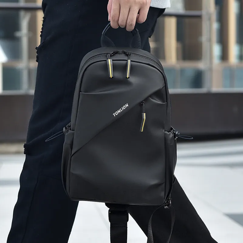 Tonlion Water Repellent Fabric Sling Bag Unisex Black-4