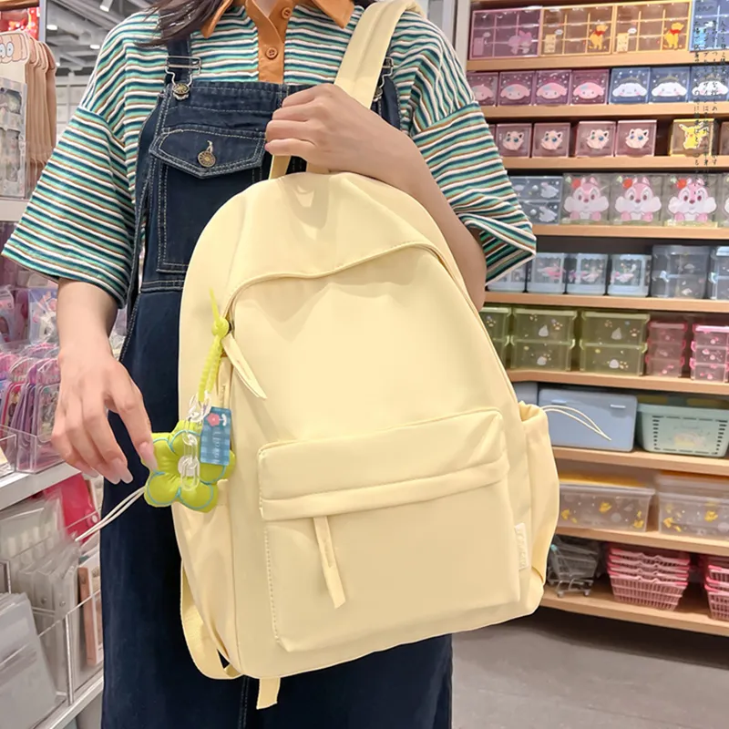 Tonlion Nylon Fabric Backpack Unisex Black/Yellow/White-4