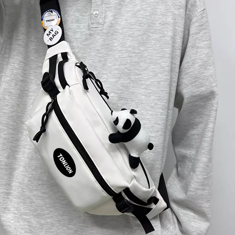 Tonlion Nylon Fabric Sling Bag, Fanny Pack Regular Unisex White/Black-7