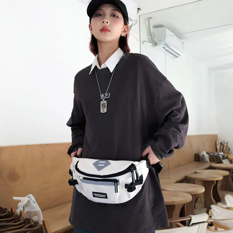 Tonlion Nylon Fabric Crossbody Bag Shoulder Bag Sling Bag Unisex White/Black-3