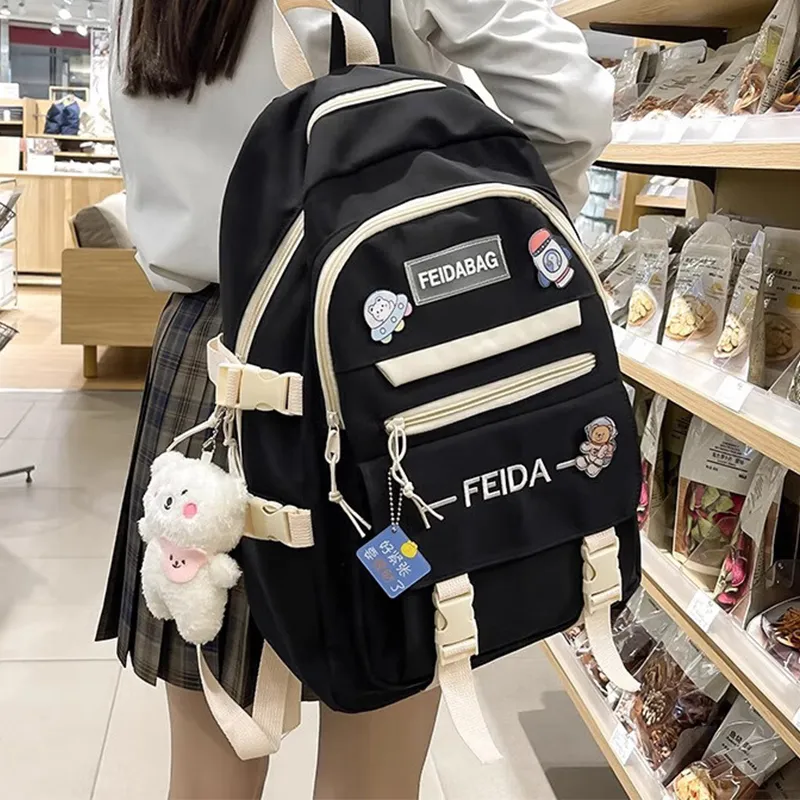 Tonlion Nylon Backpack Regular Unisex White/Black-4