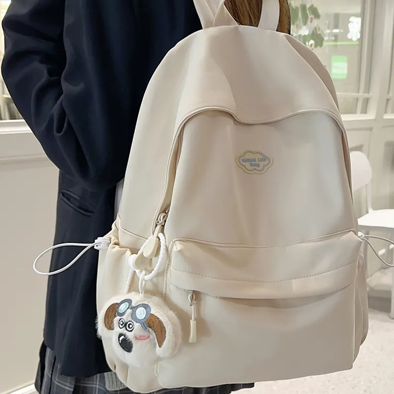 Tonlion Nylon Fabric Backpack Unisex White/Black-2