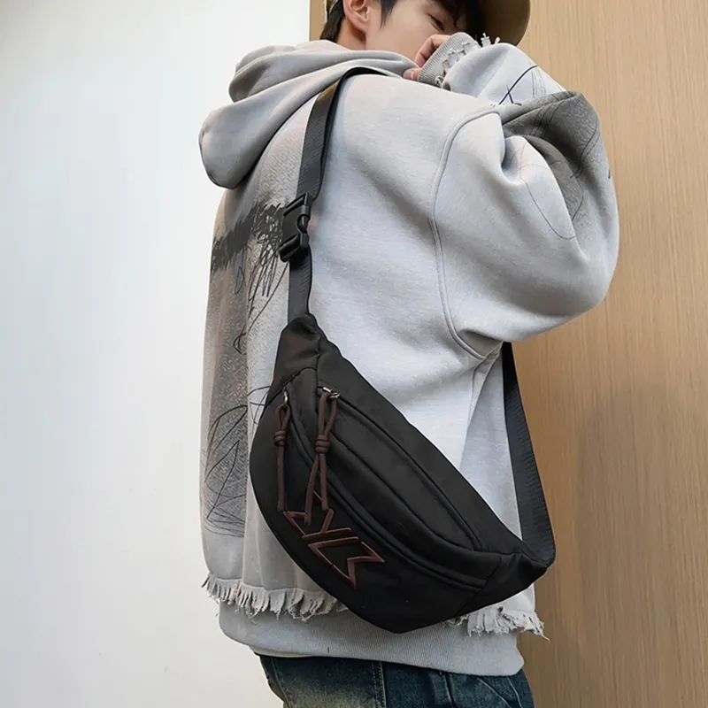 Tonlion Nylon Sling Bag Unisex Black/White-3