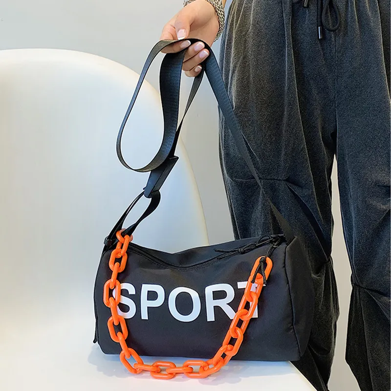 Tonlion Nylon Shoulder Bag Unisex Black/Orange-3