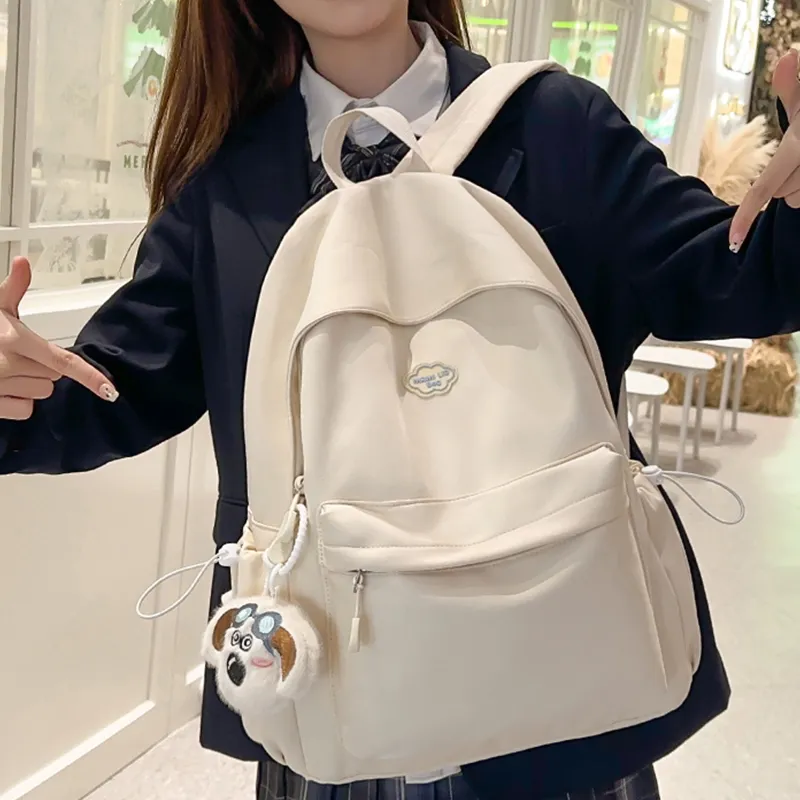Tonlion Nylon Fabric Backpack Unisex White/Black-1