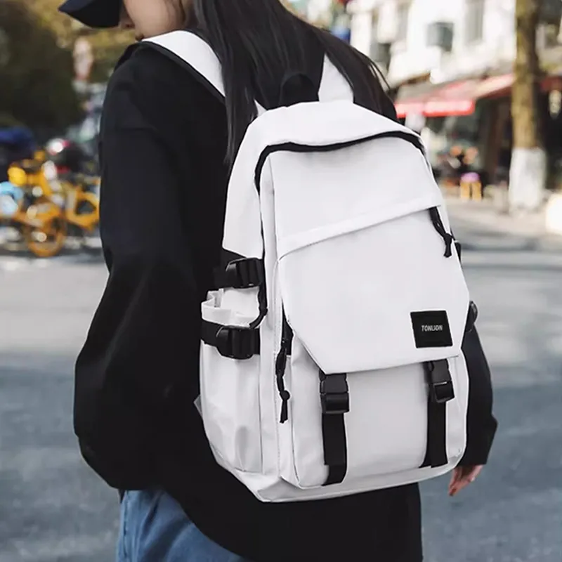 Tonlion Nylon Fabric Backpack Regular Unisex White/Black-4