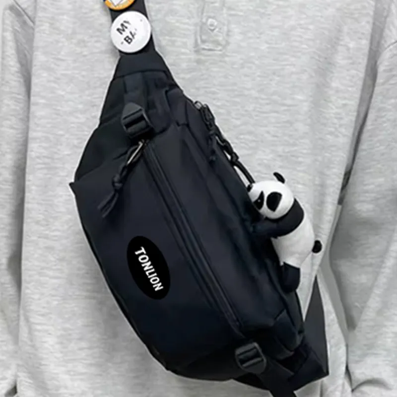 Tonlion Nylon Fabric Sling Bag, Fanny Pack Regular Unisex White/Black-9