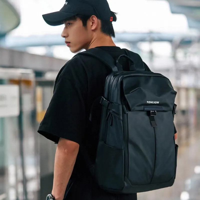 Tonlion Nylon Fabric Backpack Regular Unisex Black-3